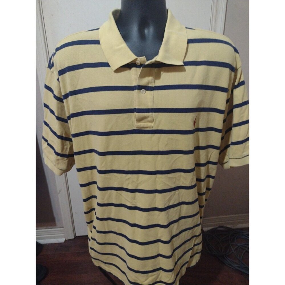 Polo Ralph Lauren Polo Shirt Mens 2XB Yellow and Blue Striped Big 2X Polo - Picture 1 of 13